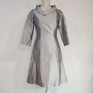 B Michael America Red Collection Metallic Silver Vintage Modest Dress Sz 2